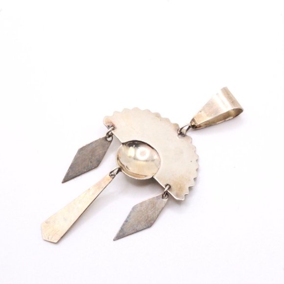 Vintage Sterling Silver Figural Sun Face Navajo Turquoise 3" Long Pendant - Picture 4 of 4